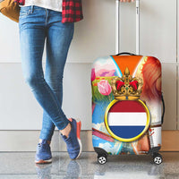 Dutch Lion Design Luggage Cover with Tulips Windmills Bicycles and Coat of Arms