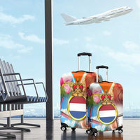 Dutch Lion Design Luggage Cover with Tulips Windmills Bicycles and Coat of Arms