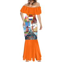 Dutch Lion Design Mermaid Dress with Tulips Windmills Bicycles and Coat of Arms