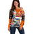 Dutch Lion Design Off Shoulder Sweater with Tulips Windmills Bicycles and Coat of Arms