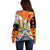 Dutch Lion Design Off Shoulder Sweater with Tulips Windmills Bicycles and Coat of Arms