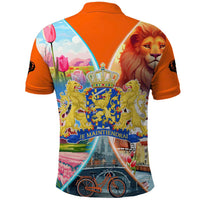 Dutch Lion Design Polo Shirt with Tulips Windmills Bicycles and Coat of Arms