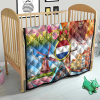 Dutch Lion Design Quilt with Tulips Windmills Bicycles and Coat of Arms