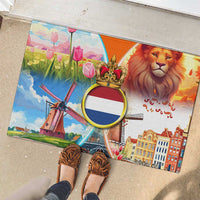 Dutch Lion Design Rubber Doormat with Tulips Windmills Bicycles and Coat of Arms