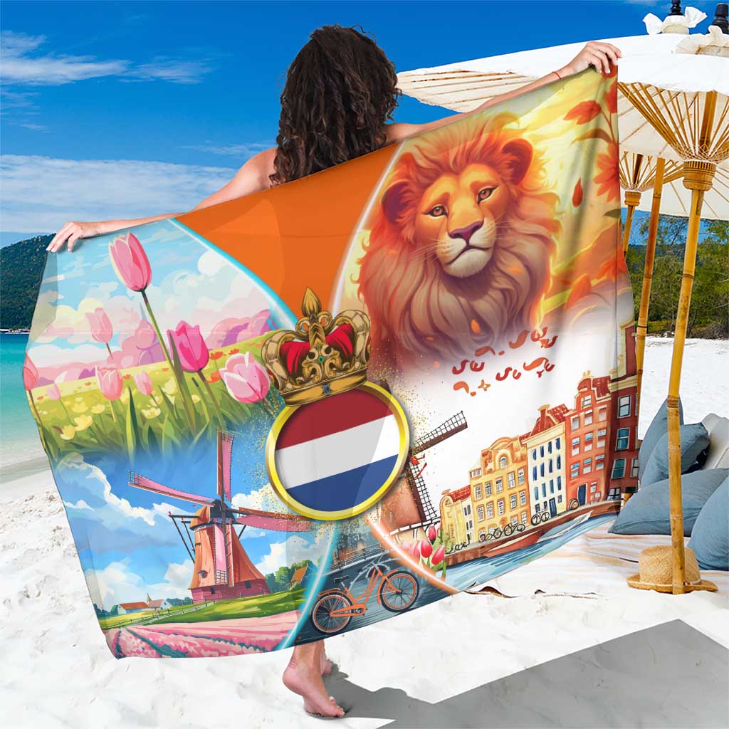 Dutch Lion Design Sarong with Tulips Windmills Bicycles and Coat of Arms