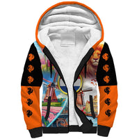 Dutch Lion Design Sherpa Hoodie with Tulips Windmills Bicycles and Coat of Arms