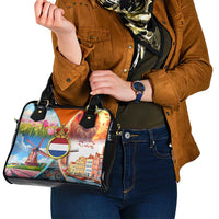 Dutch Lion Design Shoulder Handbag with Tulips Windmills Bicycles and Coat of Arms