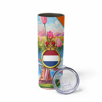 Dutch Lion Design Skinny Tumbler with Tulips Windmills Bicycles and Coat of Arms
