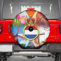Dutch Lion Design Spare Tire Cover with Tulips Windmills Bicycles and Coat of Arms