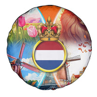 Dutch Lion Design Spare Tire Cover with Tulips Windmills Bicycles and Coat of Arms