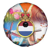 Dutch Lion Design Spare Tire Cover with Tulips Windmills Bicycles and Coat of Arms