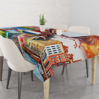 Dutch Lion Design Tablecloth with Tulips Windmills Bicycles and Coat of Arms