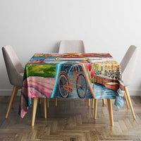 Dutch Lion Design Tablecloth with Tulips Windmills Bicycles and Coat of Arms