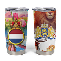 Dutch Lion Design Tumbler Cup with Tulips Windmills Bicycles and Coat of Arms