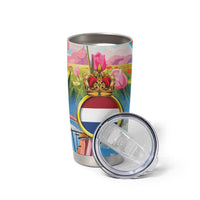 Dutch Lion Design Tumbler Cup with Tulips Windmills Bicycles and Coat of Arms