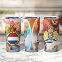 Dutch Lion Design Tumbler Cup with Tulips Windmills Bicycles and Coat of Arms