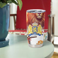 Dutch Lion Design Tumbler Cup with Tulips Windmills Bicycles and Coat of Arms