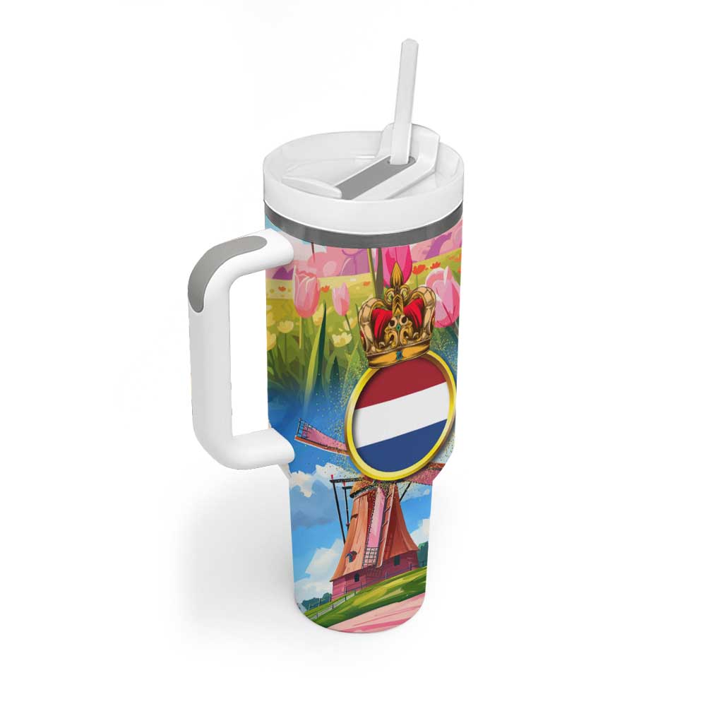 Dutch Lion Design Tumbler With Handle with Tulips Windmills Bicycles and Coat of Arms