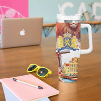 Dutch Lion Design Tumbler With Handle with Tulips Windmills Bicycles and Coat of Arms