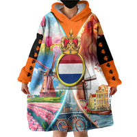 Dutch Lion Design Wearable Blanket Hoodie with Tulips Windmills Bicycles and Coat of Arms