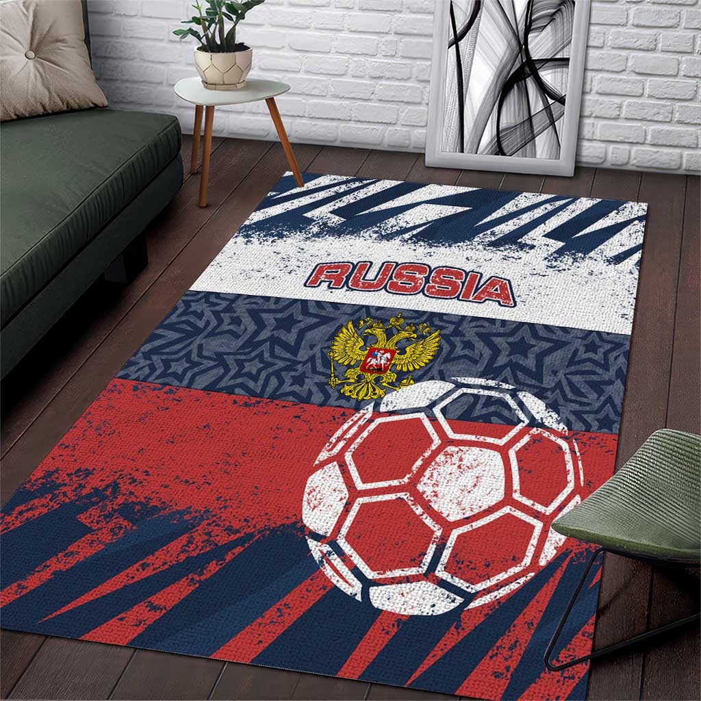 Russia Athletics Area Rug with Soccer Ball, National Emblem, and Grunge Flag Design