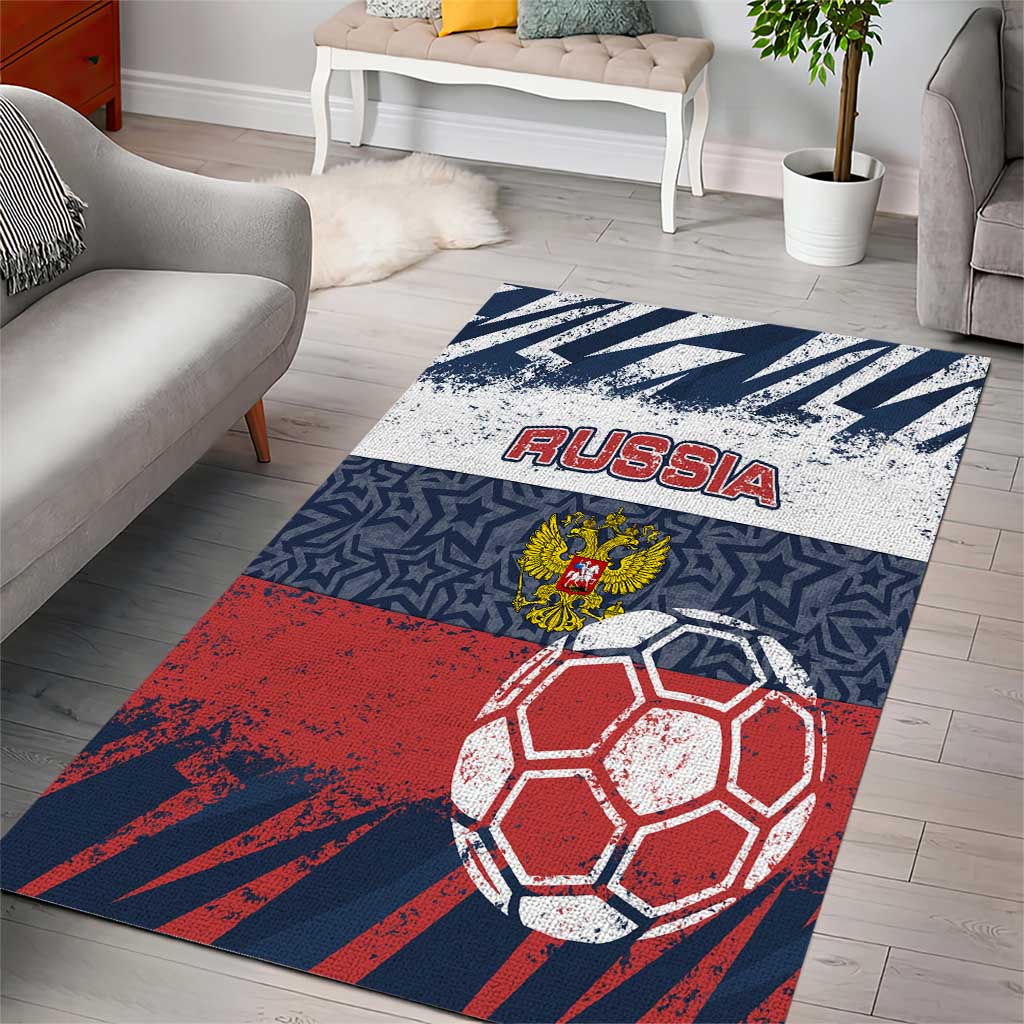 Russia Athletics Area Rug with Soccer Ball, National Emblem, and Grunge Flag Design