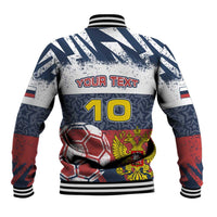 Personalized Russia Athletics Baseball Jacket with Soccer Ball, National Emblem, and Grunge Flag Design