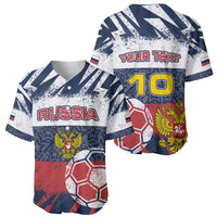 Personalized Russia Athletics Baseball Jersey with Soccer Ball, National Emblem, and Grunge Flag Design