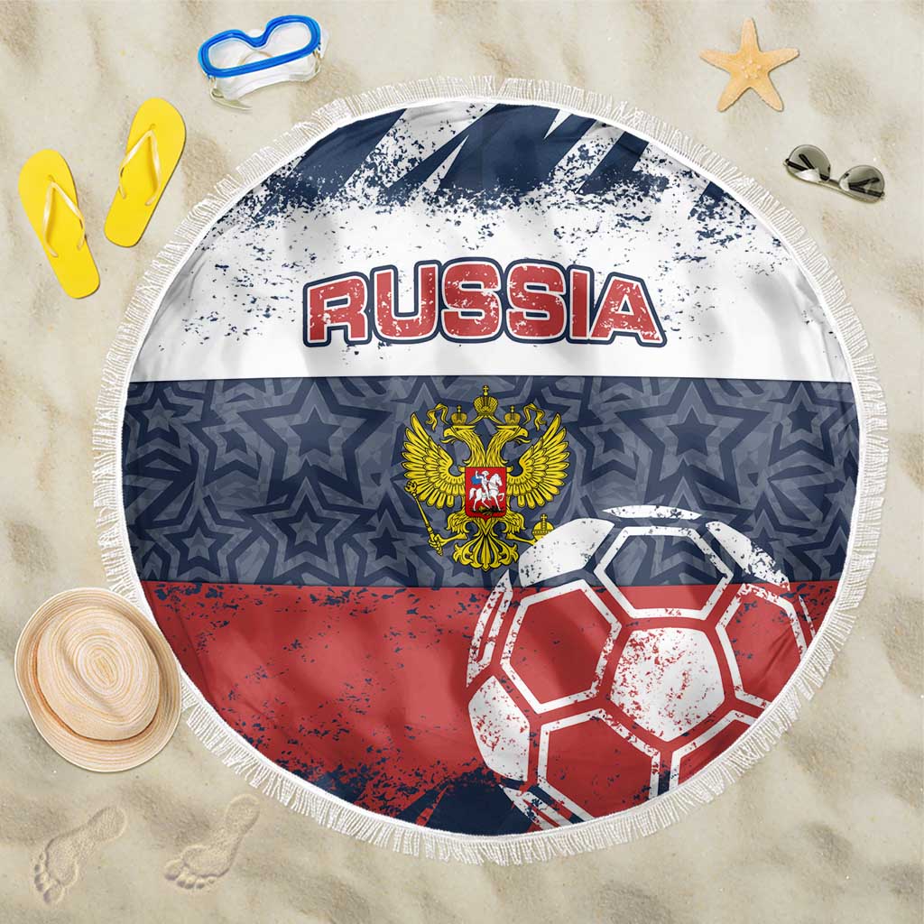 Russia Athletics Beach Blanket with Soccer Ball, National Emblem, and Grunge Flag Design