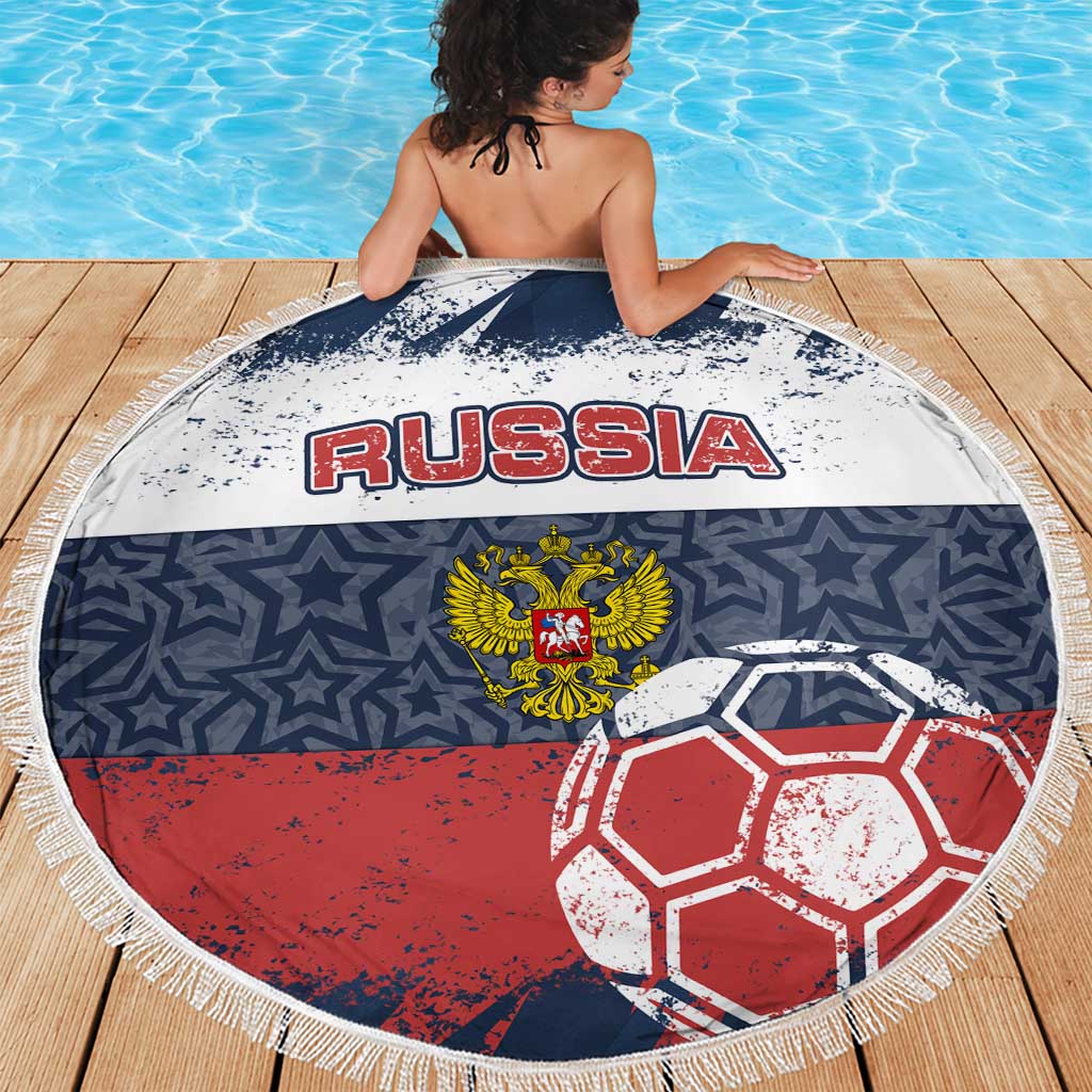 Russia Athletics Beach Blanket with Soccer Ball, National Emblem, and Grunge Flag Design