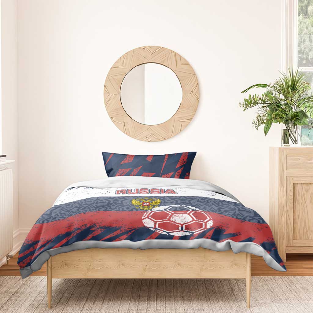 Russia Athletics Bedding Set with Soccer Ball, National Emblem, and Grunge Flag Design