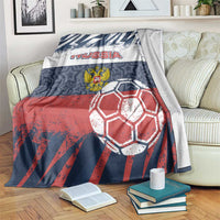 Russia Athletics Blanket with Soccer Ball, National Emblem, and Grunge Flag Design