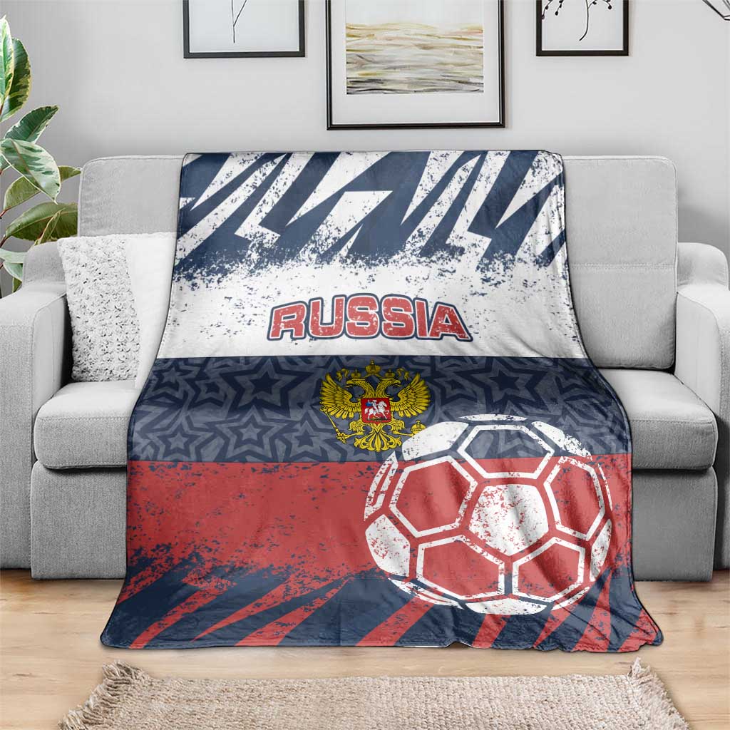 Russia Athletics Blanket with Soccer Ball, National Emblem, and Grunge Flag Design
