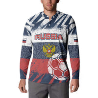 Personalized Russia Athletics Button Sweatshirt with Soccer Ball, National Emblem, and Grunge Flag Design
