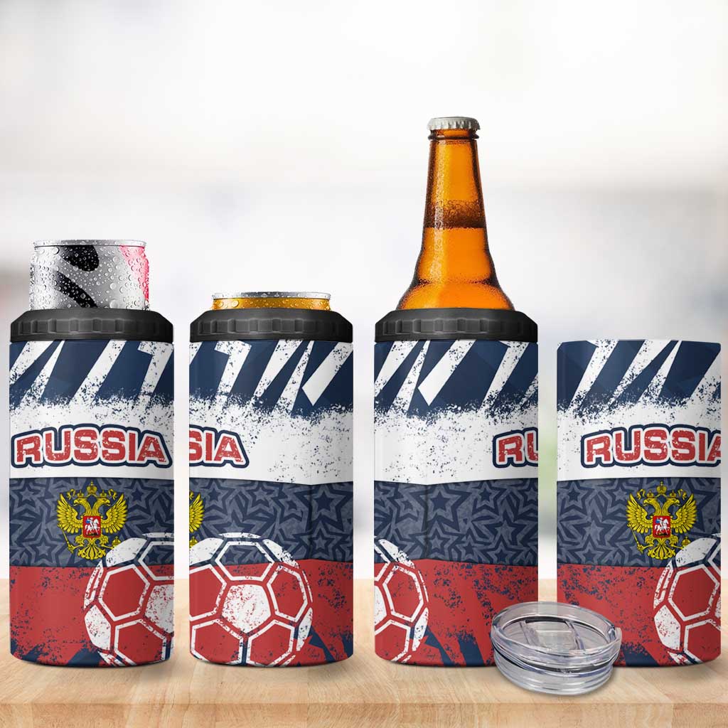 Russia Athletics 4 in 1 Can Cooler Tumbler with Soccer Ball, National Emblem, and Grunge Flag Design