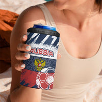 Russia Athletics 4 in 1 Can Cooler Tumbler with Soccer Ball, National Emblem, and Grunge Flag Design