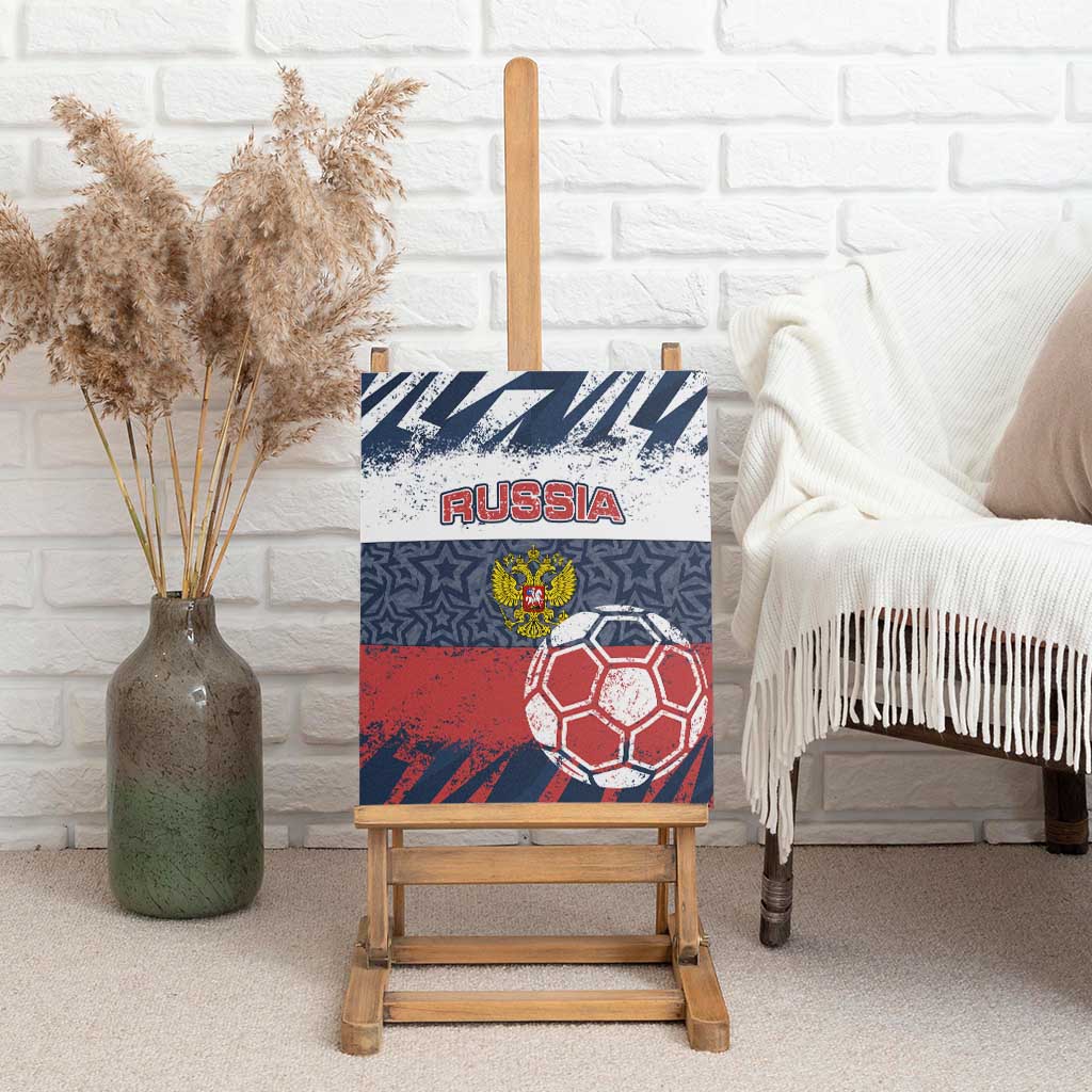 Russia Athletics Canvas Wall Art with Soccer Ball, National Emblem, and Grunge Flag Design