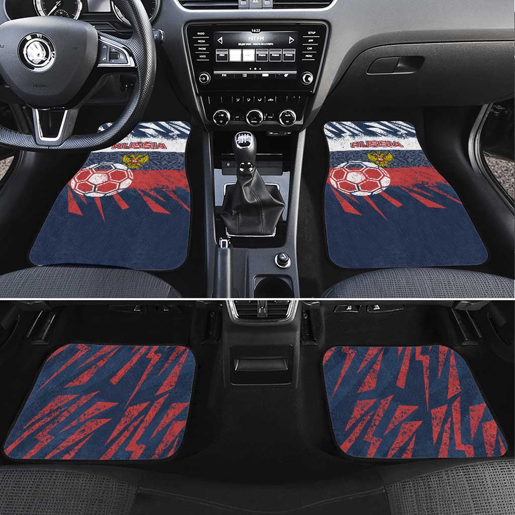 Russia Athletics Car Mats with Soccer Ball, National Emblem, and Grunge Flag Design