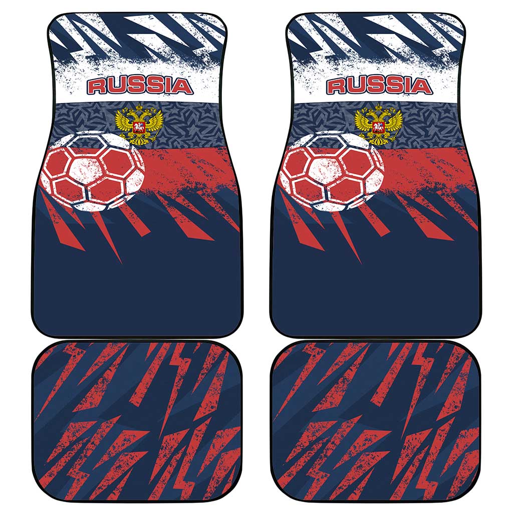 Russia Athletics Car Mats with Soccer Ball, National Emblem, and Grunge Flag Design