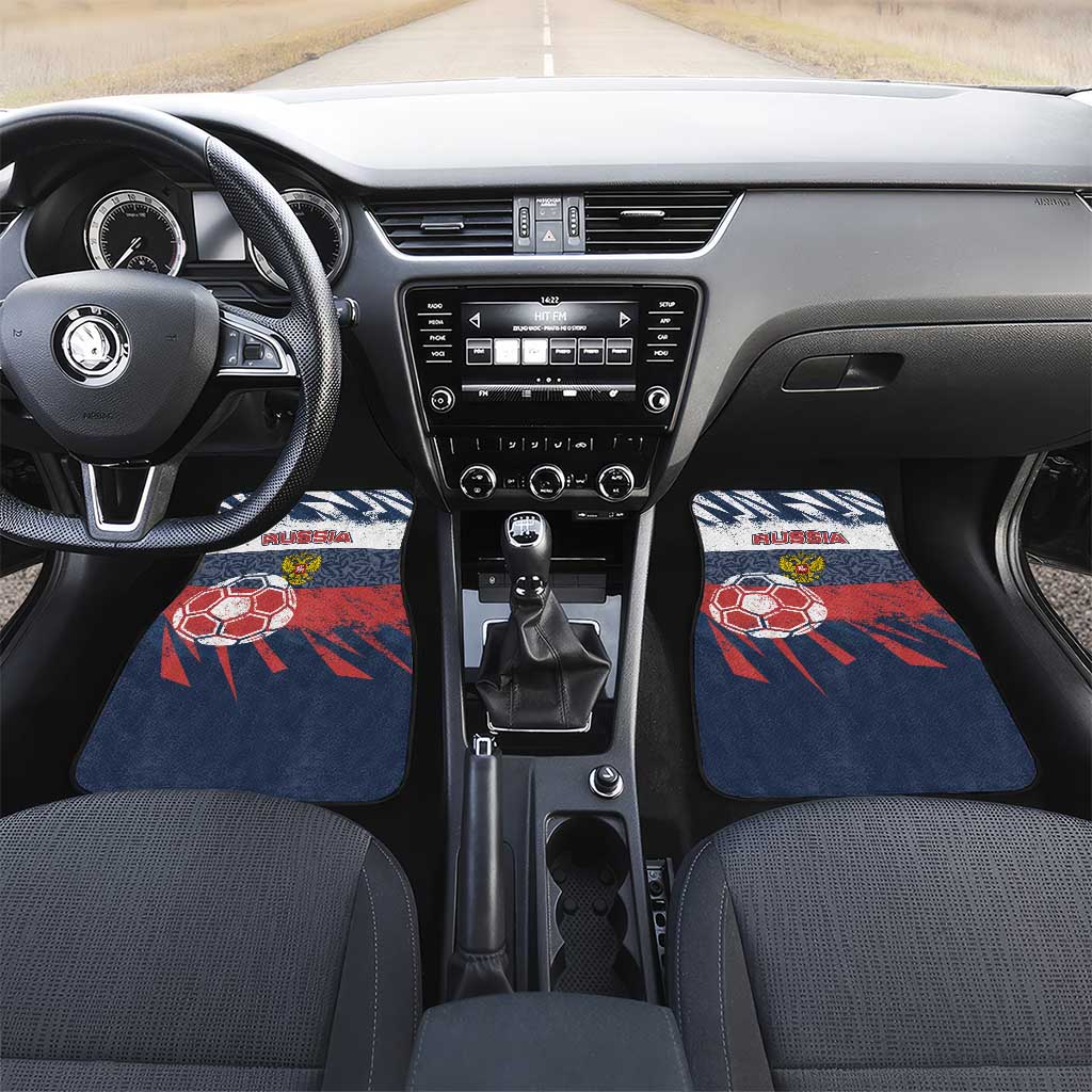 Russia Athletics Car Mats with Soccer Ball, National Emblem, and Grunge Flag Design