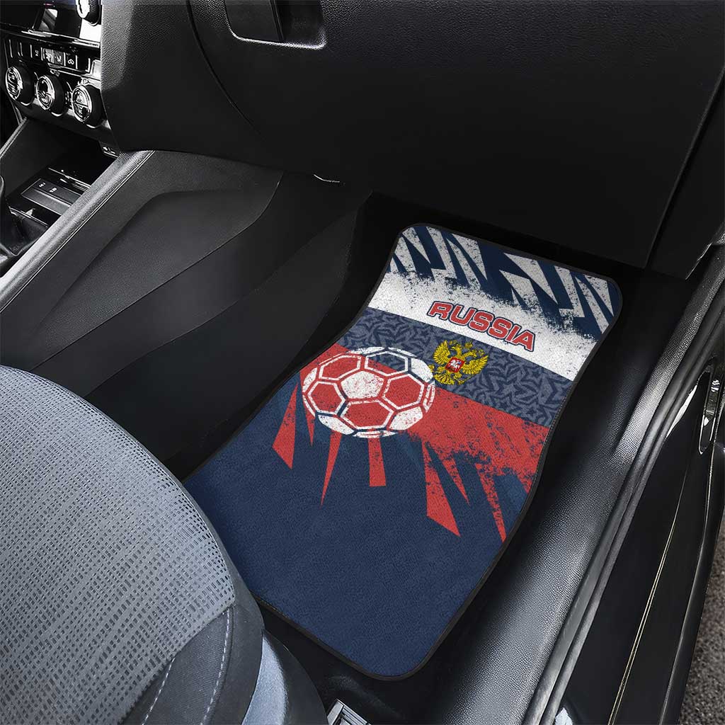 Russia Athletics Car Mats with Soccer Ball, National Emblem, and Grunge Flag Design