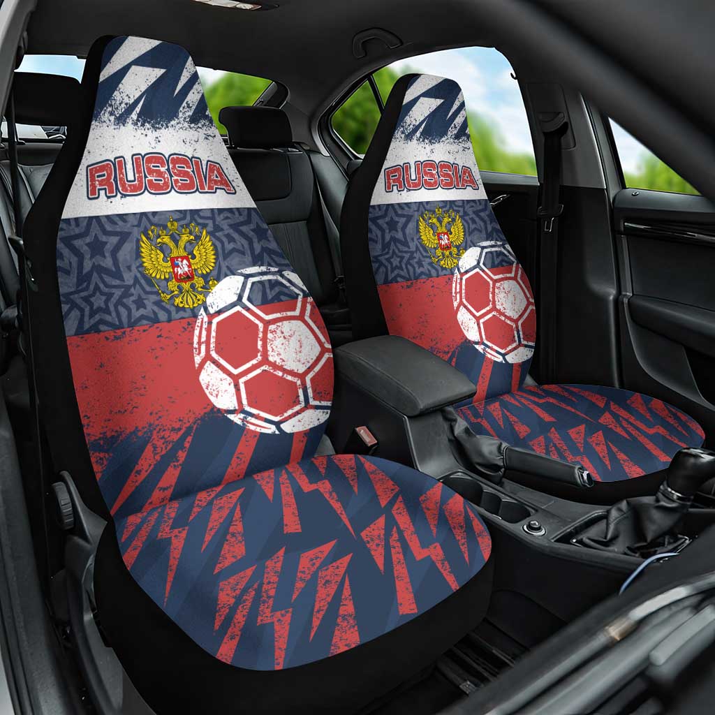 Russia Athletics Car Seat Cover with Soccer Ball, National Emblem, and Grunge Flag Design