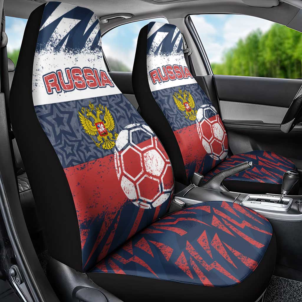 Russia Athletics Car Seat Cover with Soccer Ball, National Emblem, and Grunge Flag Design