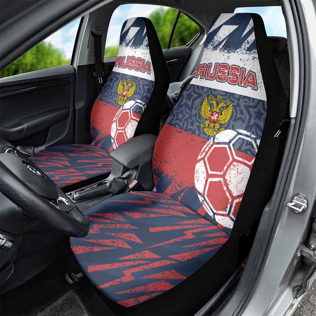 Russia Athletics Car Seat Cover with Soccer Ball, National Emblem, and Grunge Flag Design