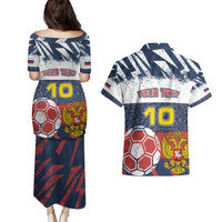 Personalized Russia Athletics Couples Matching Puletasi and Hawaiian Shirt with Soccer Ball, National Emblem, and Grunge Flag Design