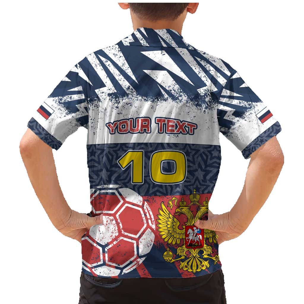 Personalized Russia Athletics Family Matching Mermaid Dress and Hawaiian Shirt with Soccer Ball, National Emblem, and Grunge Flag Design