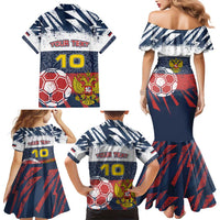 Personalized Russia Athletics Family Matching Mermaid Dress and Hawaiian Shirt with Soccer Ball, National Emblem, and Grunge Flag Design