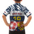 Personalized Russia Athletics Family Matching Off The Shoulder Long Sleeve Dress and Hawaiian Shirt with Soccer Ball, National Emblem, and Grunge Flag Design