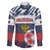 Personalized Russia Athletics Family Matching Off The Shoulder Long Sleeve Dress and Hawaiian Shirt with Soccer Ball, National Emblem, and Grunge Flag Design