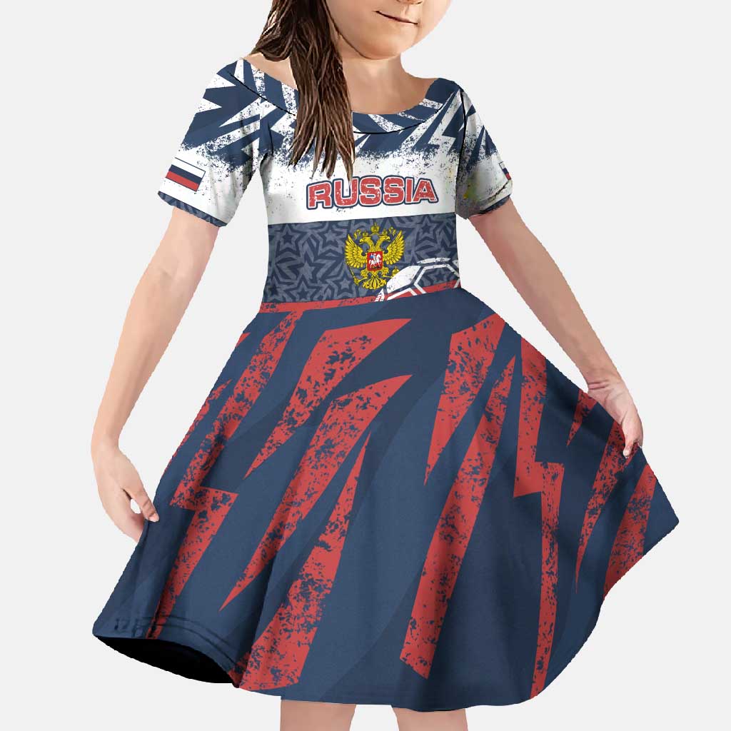 Personalized Russia Athletics Family Matching Off Shoulder Maxi Dress and Hawaiian Shirt with Soccer Ball, National Emblem, and Grunge Flag Design
